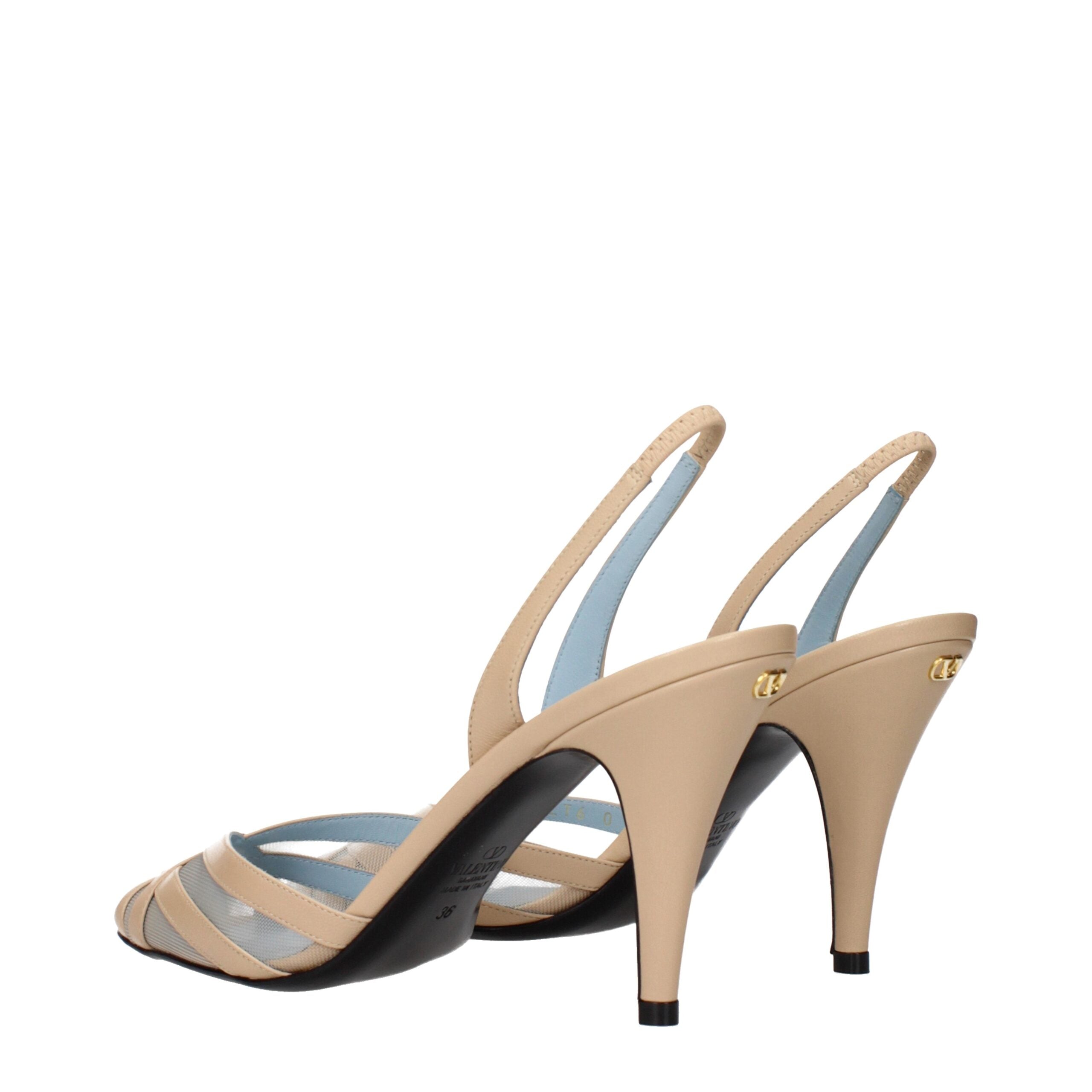 Beige Leather Stiletto Heels Sandals