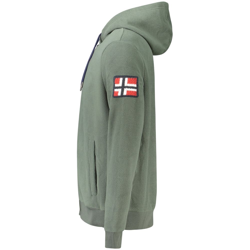 Green Polyester Men's Hooded Sweater