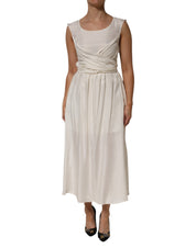 Ivory White Sleeveless Maxi Cupro Viscose Dress