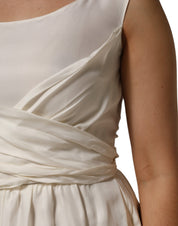 Ivory White Sleeveless Maxi Cupro Viscose Dress