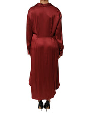 Burgundy Acetate Viscose Satin Long Dress