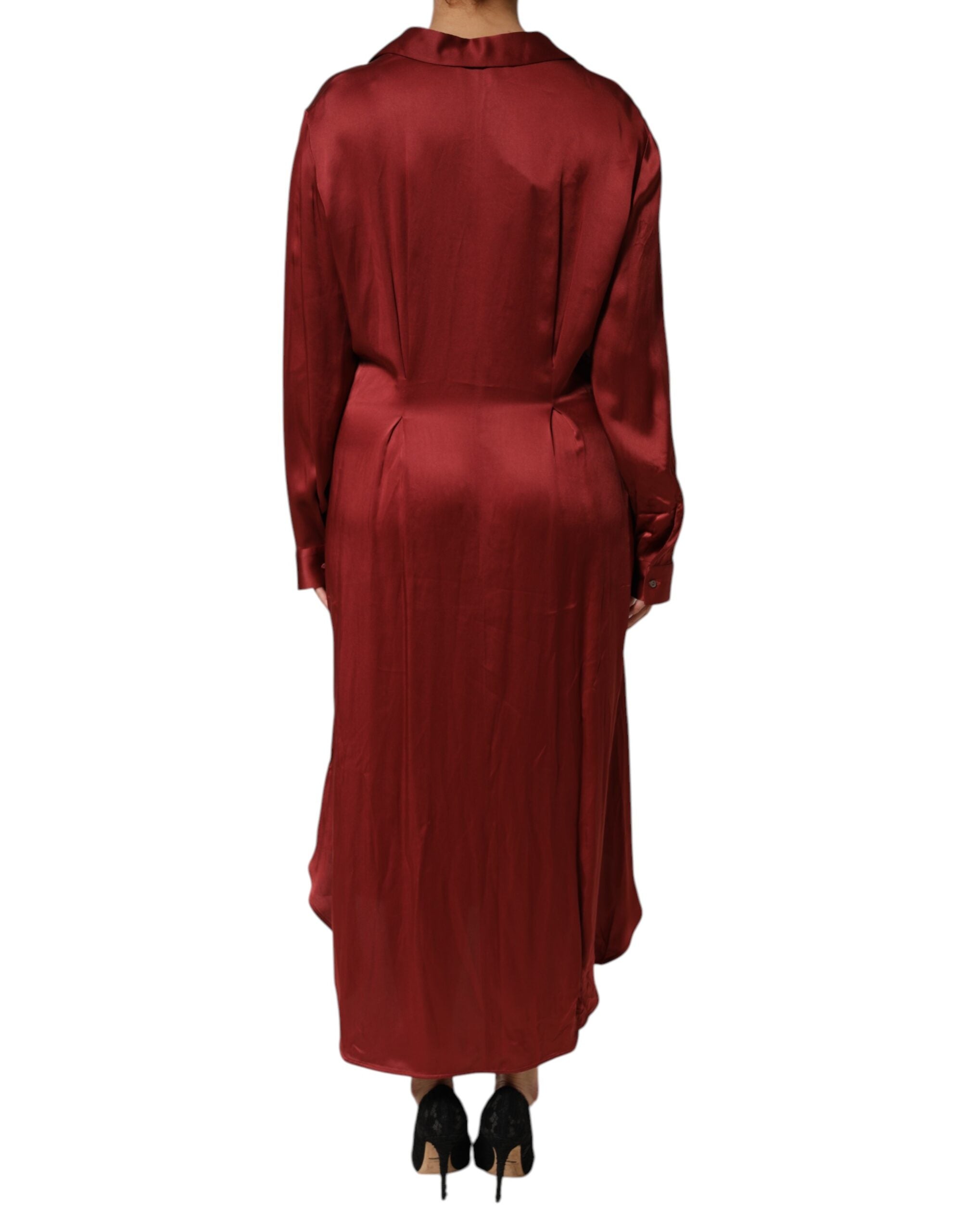 Burgundy Acetate Viscose Satin Long Dress