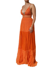 Orange Lace Bustier Layered Maxi Dress