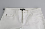 White Cotton Slim Fit Mid Waist Skinny Trouser Jeans