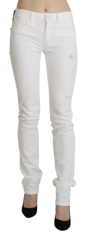 White Cotton Slim Fit Mid Waist Skinny Trouser Jeans