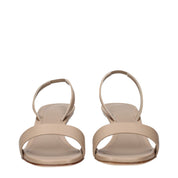 Beige Leather Flat Sandals