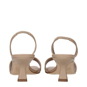 Beige Leather Flat Sandals
