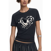 Black Cotton Women T-Shirt