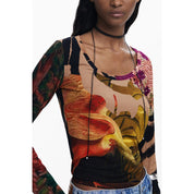 Brown Elastane Women T-Shirt