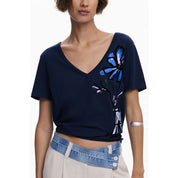 Blue Cotton Women T-Shirt