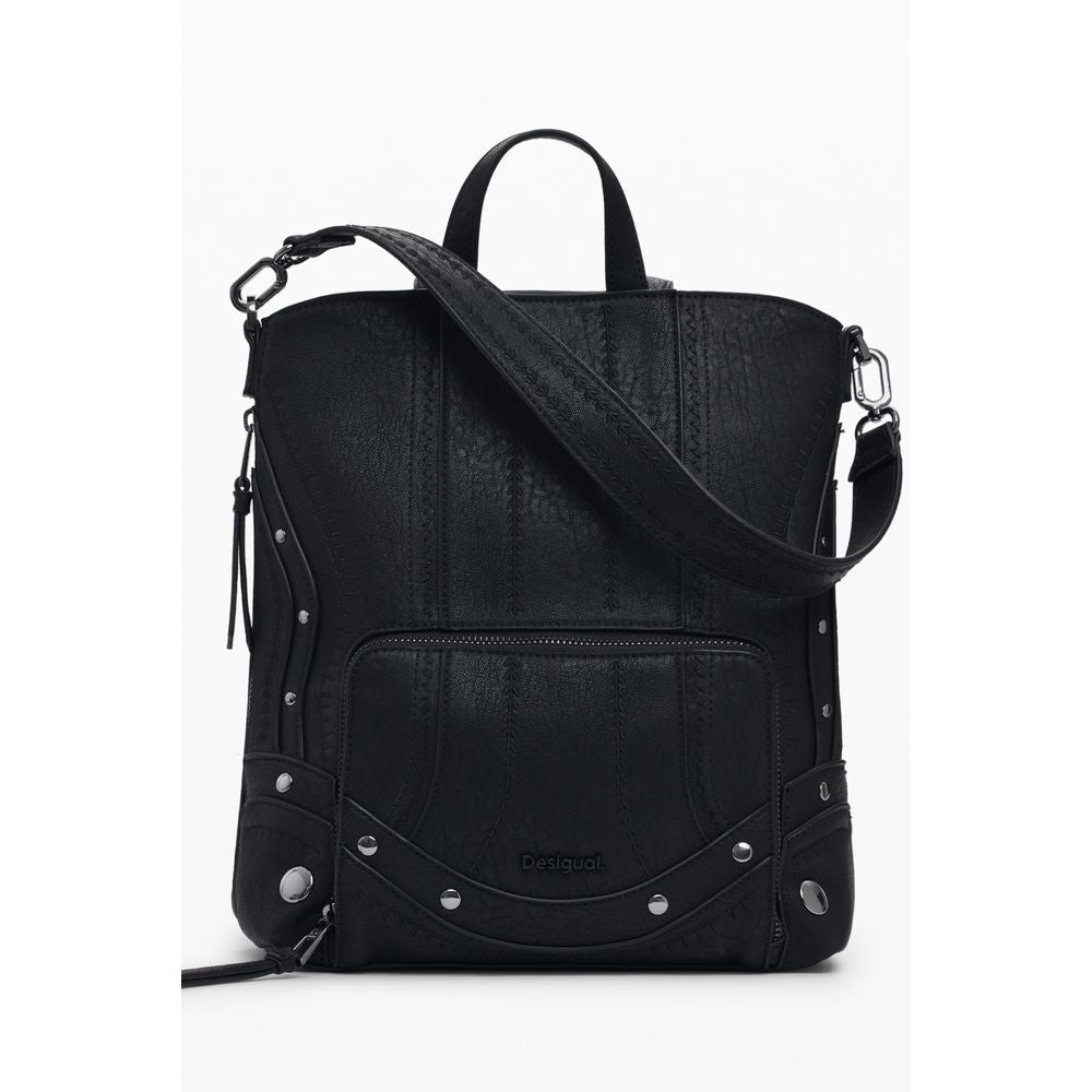 Black Polyurethane Women Mini Backpack