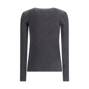 Long sleeve wool ribbed jersey T-shirt with shiny trim