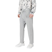 Gray Polyester Casual Pants
