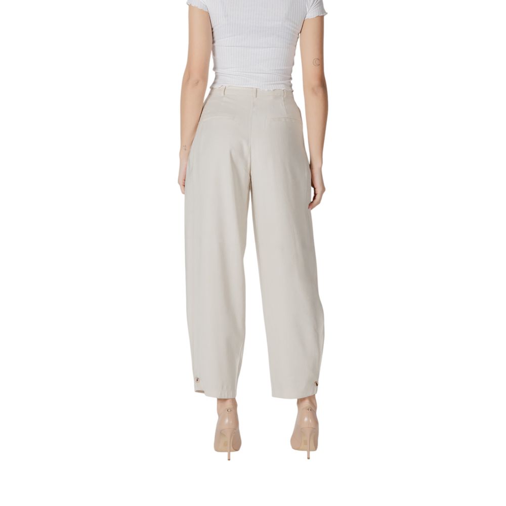 Beige Viscose Casual Pants