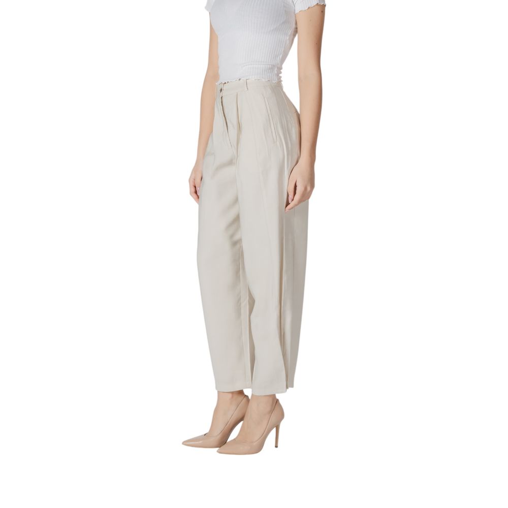 Beige Viscose Casual Pants