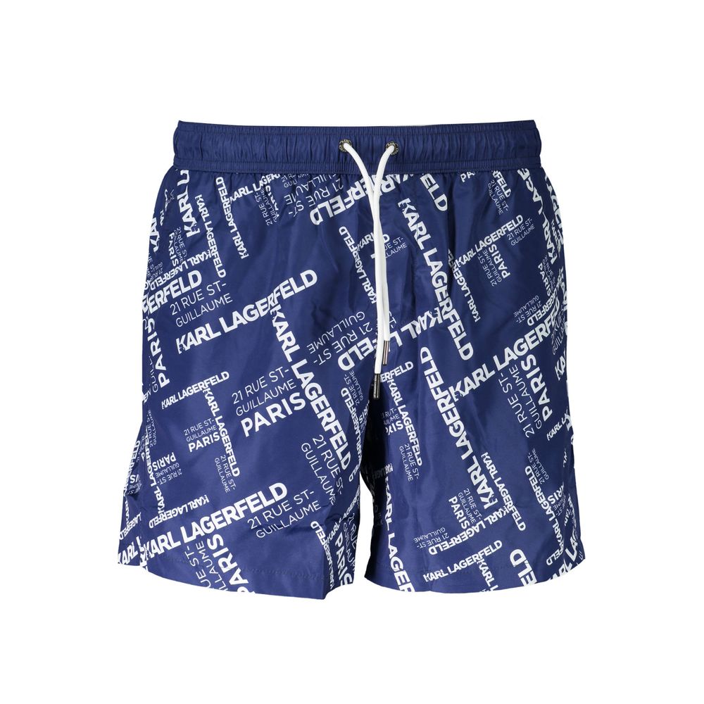 Blue Polyester Men's Swim Boxer