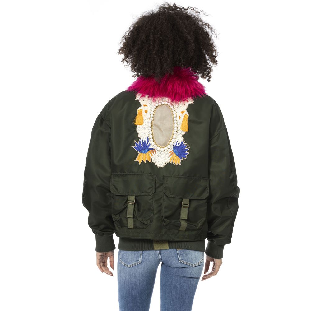 Green Polyamide Women Bomber Jacket