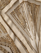 White Beige Mesh Crystal Embellished Sleeveless Jumpsuit