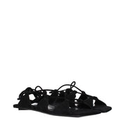 Black Leather Flat Sandals