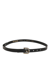 Black Leather Slim Gold Tone Buckle Waist Men Belt