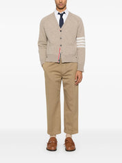 Shetland Wool 4-Bar Relaxed Fit V Neck Cardigan