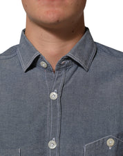 Blue Denim Regular Fit Collared Long Sleeve Casual Shirt