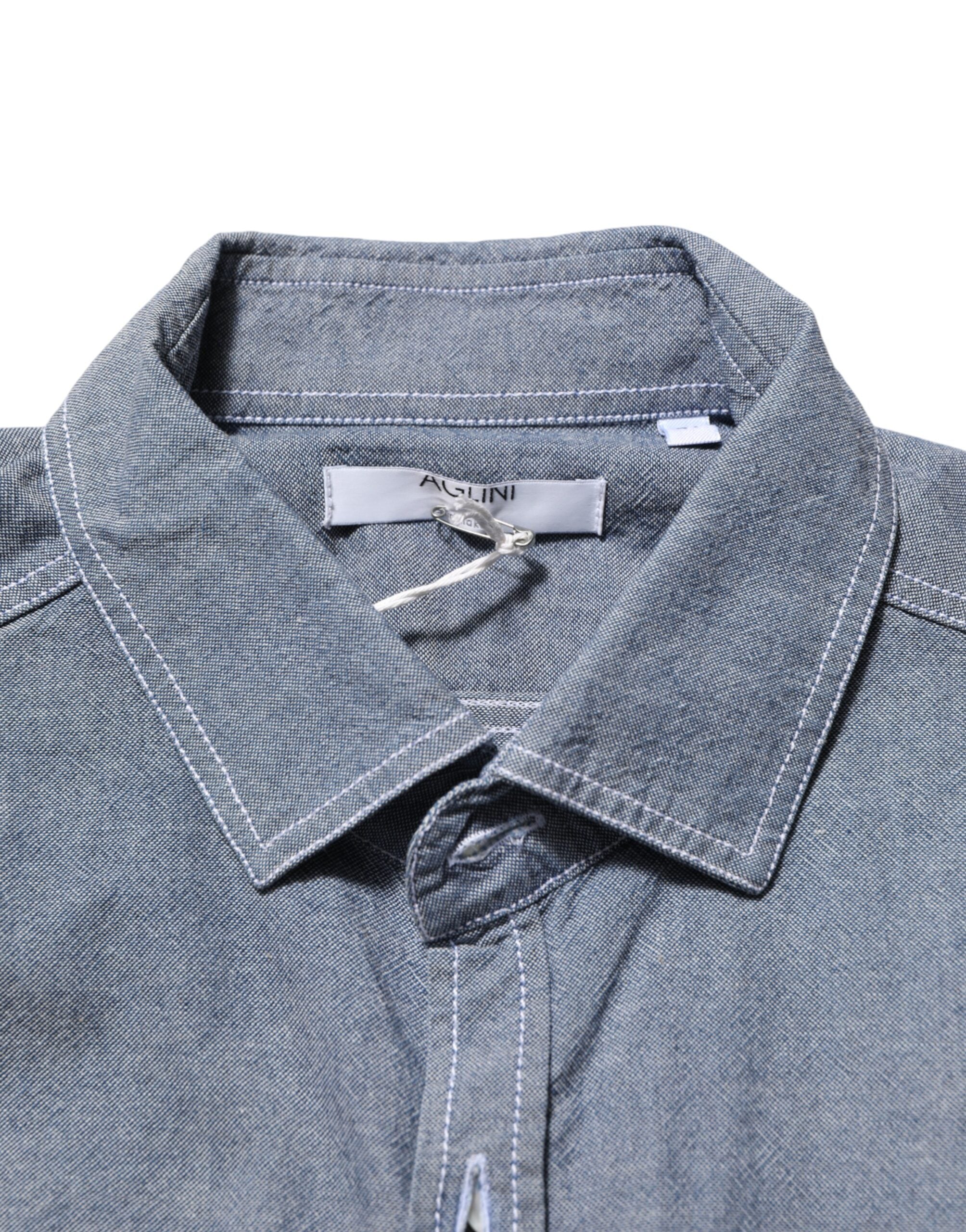 Blue Denim Regular Fit Collared Long Sleeve Casual Shirt