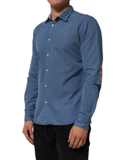 Blue Denim Slim Fit Collared Long Sleeve Casual Shirt