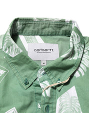 Green Printed Cotton Collared Short Sleeves Polo Shirt