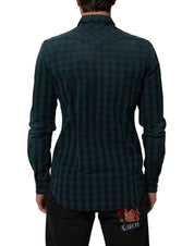 Green Checkered Cotton Button Down Long Sleeves Shirt