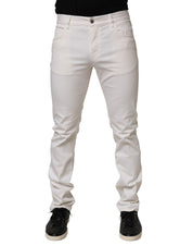 White Mid Waist Skinny Fit Denim Casual Trouser Jeans