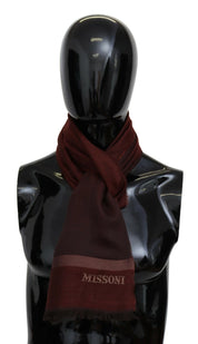 Maroon Striped Wool Blend Unisex Wrap Fringes Scarf