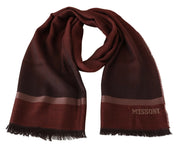 Maroon Striped Wool Blend Unisex Wrap Fringes Scarf