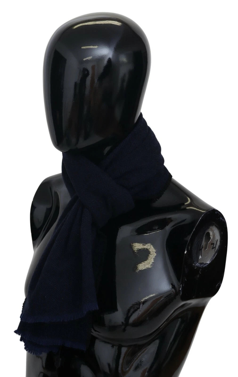 Dark Blue Wool Unisex Neck Wrap Fringes Logo Scarf