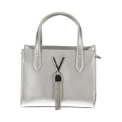 Silver Polyurethane Women's Handbag