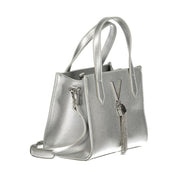 Silver Polyurethane Women's Handbag