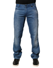 Blue Washed Cotton Regular Fit Men Denim Trouser Jeans