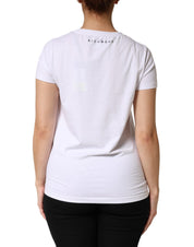 White Printed Cotton Stretch Crew Neck T-shirt