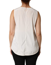 Off White Silk Stretch Roundneck Sleeveless Tank Top