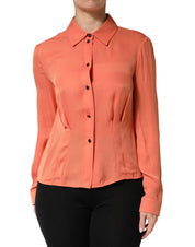 Orange Collared Button Down Long Sleeves  Top
