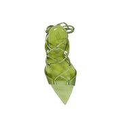 Green Silk Stiletto Heel Sandals