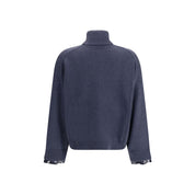 Blue Fleece Wool Turtleneck