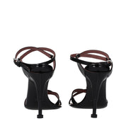 Black Leather Stiletto Heel Sandals