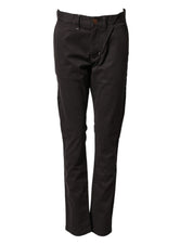 Dark Brown Cotton Stretch Straight Mid Waist Trouser Pants