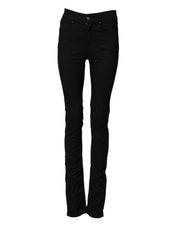 Black Mid Waist Cotton Stretch Skinny Denim Jeans