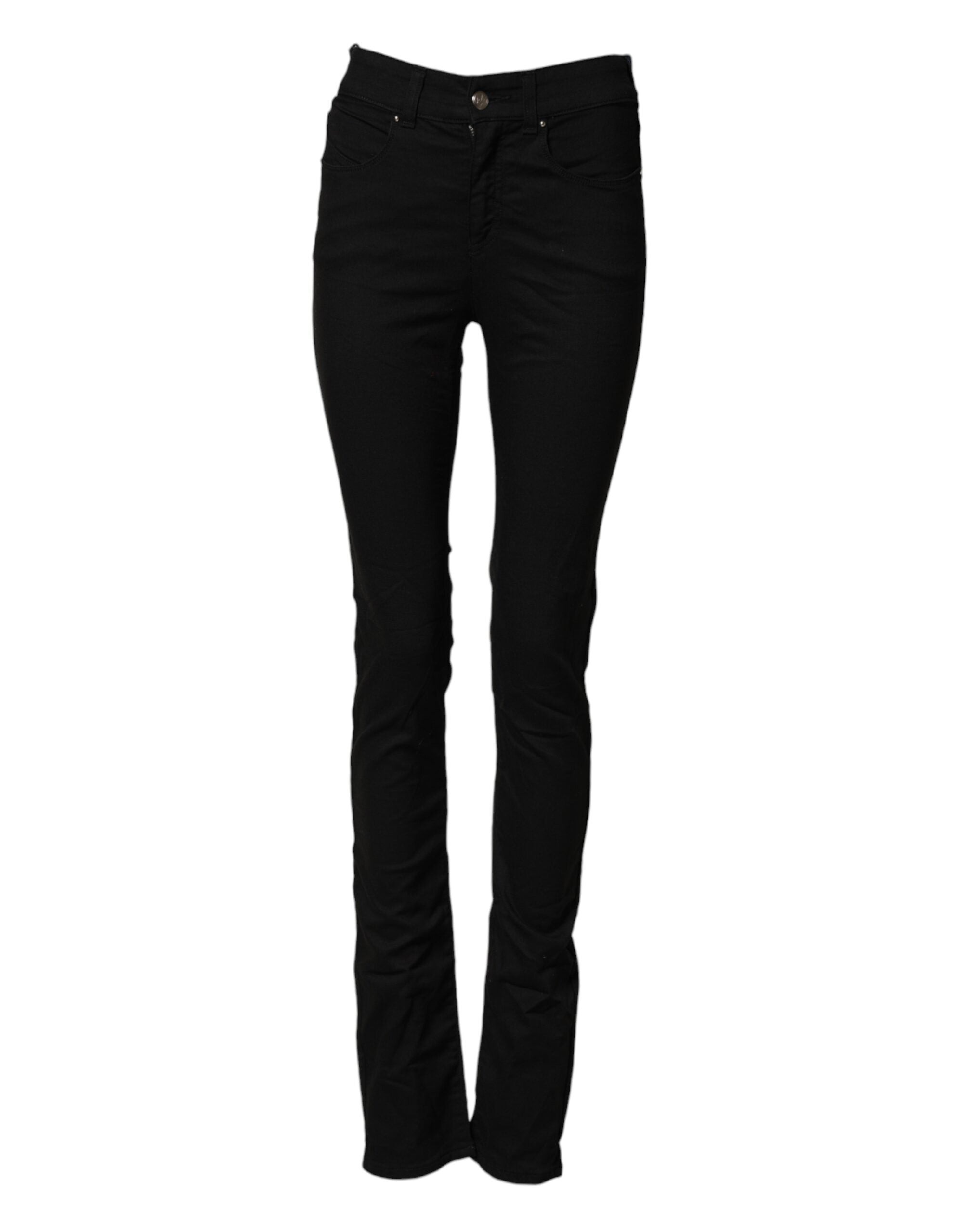 Black Mid Waist Cotton Stretch Skinny Denim Jeans