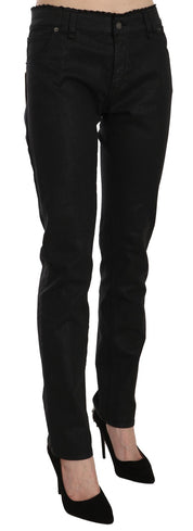 Black Mid Waist Skinny Cotton Casual Denim Jeans