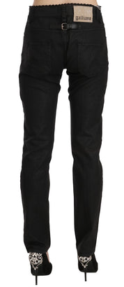 Black Mid Waist Skinny Cotton Casual Denim Jeans