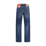 Blue Cotton Straight-Leg Jeans