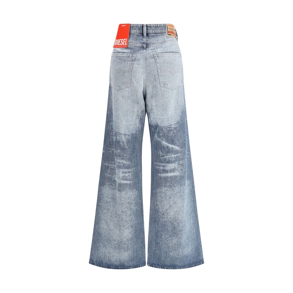 Blue Cotton Flared Jeans